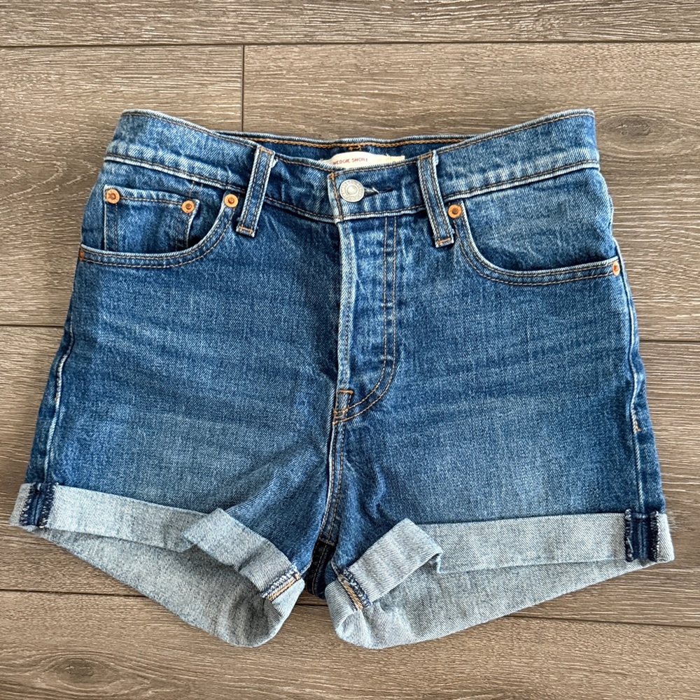 Levi's Medium Blue Wedgie High Waisted Denim Shorts